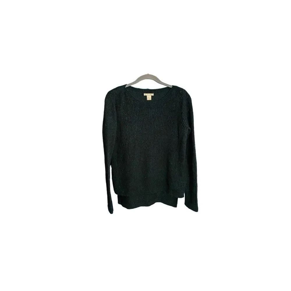 H&M women’s forest green and metallic thread ribbed knit sweater/S